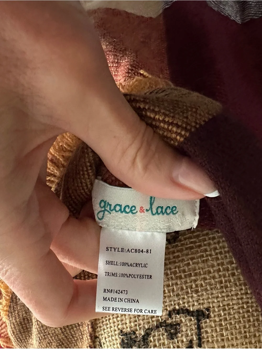Grace & Lace Color Block Pocket Poncho Wrap Burgundy Rust OS